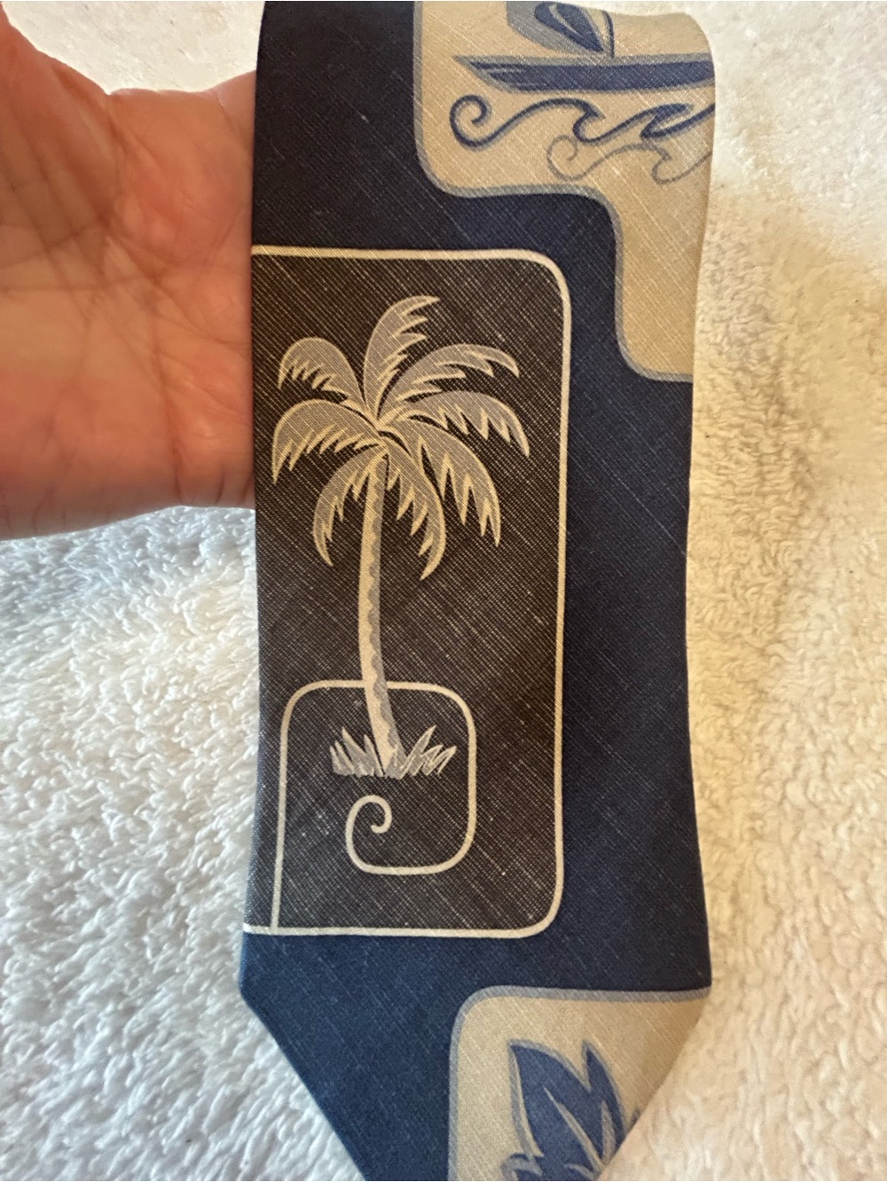 🎁3 for $30 - Navy & Cream Palm Tree Pattern Tie